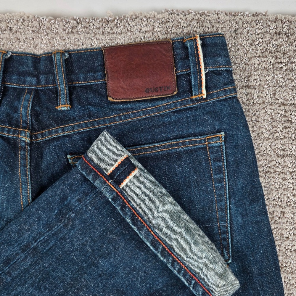 Gustin Mens Straight Fit Raw Selvedge Denim Jeans Indigo Blue Made in USA 36x34